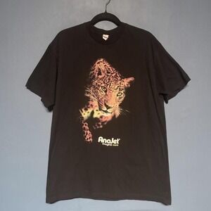Black Leopard T Shirt Size Large Anajet Tee Cat Cheetah Animal Y2K Indie Retro